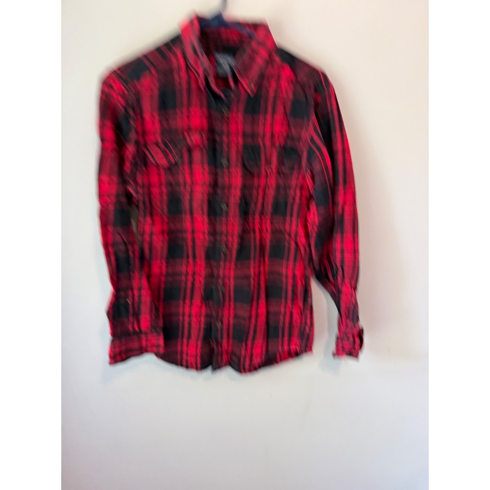 Faded Glory Mens Black Soot Plaid Flannel Shirt Red Black FM45Y020 Small